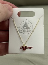Disney Parks Mickey Mouse Faux Garnet January Birthstone Necklace Gold Color