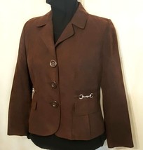 Studio Works Blazer Suit Coat Size 4 P Petite Brown Faux Micro Suede Jacket - £12.65 GBP