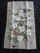 NOS BOB GORYL KayDee Hand Prints DOGWOOD FLOWERS 100% Pure Linen KITCHEN... - $15.00