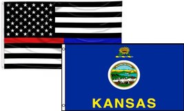 3x5 USA Red Blue Line Kansas State 2 Flag Wholesale Set Combo 3&#39;x5&#39; Double Stitc - £11.09 GBP