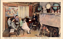 Oldest School House Showing Oldest Class Room US St Augustine FL Linen Postcard - £5.35 GBP