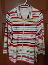 Weekends by Chico&#39;s Zip Front Cotton Jacket 2 Large Print Stripes - £11.73 GBP