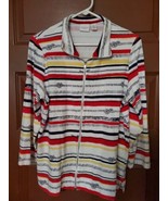 Weekends by Chico&#39;s Zip Front Cotton Jacket 2 Large Print Stripes - £11.76 GBP