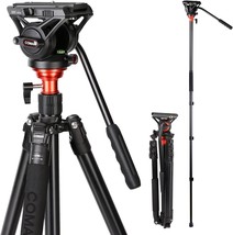 Fluid Head Tripod, Coman Video Camera Tripod Monopod Aluminium Alloy 70.8 Inch - £130.50 GBP