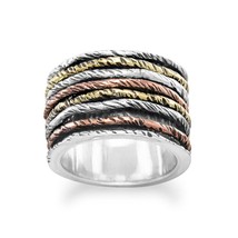 Oxidized Tri-Tone Movable Multi-Bands Vintage Style Women&#39;s Fashion Thick Ring - £130.28 GBP