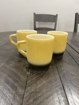 Vtg Anchor Hocking Fire King Yellow Brown Coffee Cup Mug Ribbed Stackabl... - $29.69