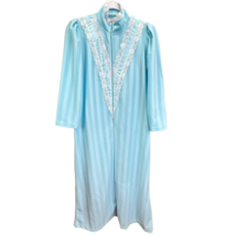Vintage Louise D Robe Blue Size S Long Sleeve Lace Trim Stripes Full Zipper Long - £19.45 GBP
