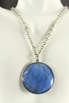 Vintage Silver Tone Abstract Blue Stone Pattern Inlay Circle Disc Pendant - £19.32 GBP