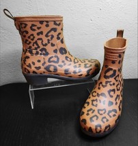Hunter Women&#39;s Rain Boots Brown Refined Short Ankle Biker Cheetah Black Sz 9 - £77.84 GBP