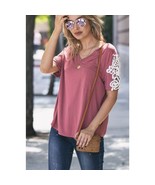 Lace Sleeve Detailed V Neck Pocket Top Mauve Medium - $39.26 CAD