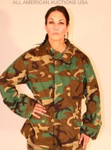 Military Bdu Woodland Field Cold Weather Hooded Small Coat Jacket w/ Liner - $52.65
