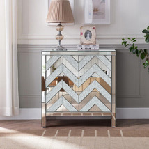Storage Cabinet with Mirror Trim and M Shape Design, Silver - $294.30