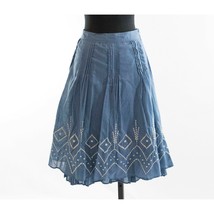 H&M Blue White Embroidered Pintuck A Line Lined Cotton Skirt 10 EUC - £19.36 GBP