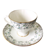 English Castle Bone China Coffee Teacup &amp; Saucer Blue Silver Floral Gold... - £18.91 GBP
