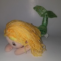 Fun Stuff Green Mermaid Plush Stuffed Animal Toy Yellow Yarn Hair 15&quot; Long - £11.82 GBP