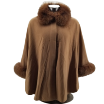 Henig Furs Cashmere Womens Vintage Cape With Fox Fur Trim Mob Wife Brown Sz Med - £218.64 GBP