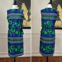 Vintage 60s Blouson Sleeveless Dress Green Blue ILGWU S M 4 6 - $603.93 MXN