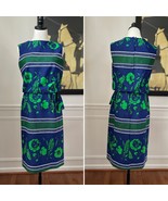 Vintage 60s Blouson Sleeveless Dress Green Blue ILGWU S M 4 6 - $601.39 MXN
