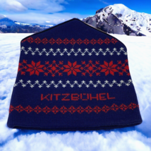 Vtg Kitzbuhel Ski Hat Knit Beanie Austria Alps Resort Wool Blue Red Head Gear - £27.49 GBP