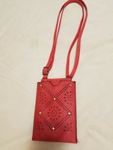 Crossbody Phone Wallet for Women Card Holder Purse RED Vegan Leather Rhi... - $12.86