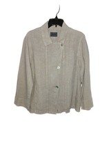 Oska Jacket Size 2 cream Grey New 100% Linen Asymmetric Button Stripe - £34.17 GBP