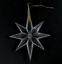 Star Christmas Ornament Clear Acrylic Lucite Gold Trim Silver Glitter 5.75&quot; Tall - £7.02 GBP