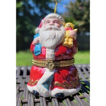 Vintage Mr. Christmas Santa Ornament With Bear &amp; Sack Plays Music Works - £11.87 GBP