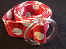 Women&#39;s Fashion Belt Red Fabric w/ White Polka Dots Adjustable Clear Buckle 46&quot; - £7.93 GBP
