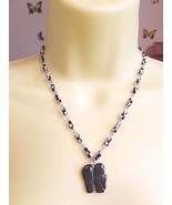 black elephant necklace, black stone pendant, beaded chain necklace, gla... - £5.58 GBP