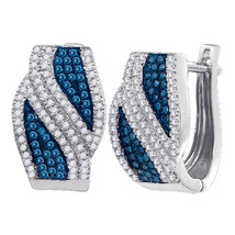 10kt White Gold Round Blue Color Enhanced Diamond Bypass Hoop Earrings 1... - $799.00