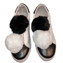 Olivia Miller Womens Black &amp; White Slip on Pom Pom Sneakers Size 8.5 New... - £22.82 GBP