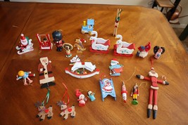 Lot 23 Vintage Wood Christmas Tree Ornament Santa Rocking Horse Reindeer Angel - $21.95