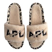 APL Women’s Shearling Furry Slide Sandals in Parchment/Black/Leopard Siz... - $65.40