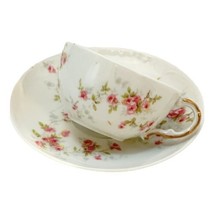 Limoges Tea Cup Saucer Theodore de Haviland Porcelain Pink Floral France Vintage - £25.69 GBP