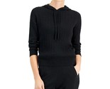 CHARTER CLUB Women Black Textured Hooded Long Sleeve Hoodie Sweater (Siz... - $45.00
