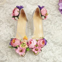 Fairy Style Beauty Flower Decor Transparent flats Wedding Shoes Clear PVC Patchw - £94.37 GBP
