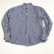 PD&amp;C Men's Long Sleeve Button Down Large Blue Shirt Gingham Plaid Checked - $7.38