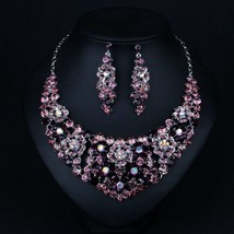 Sumptuous Flower Bridal Wedding Prom Jewelry Purple Crystal Rhinestone Necklace  - £20.66 GBP