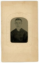 CIRCA 1860&#39;S Paper Framed 2.33X3.88 in TINTYPE Beautiful Young Girl In Dress - £12.34 GBP