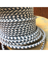 Slate Blue and White Cloth Covered 3-Wire Round Cord, Houndstooth Cotton... - $1.69