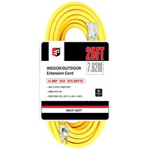 25 Ft Lighted Outdoor Extension Cord - 12/3 Sjtw Heavy Duty Yellow Extension Cab - £34.88 GBP