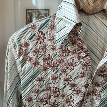 Vintage 70s P Pogi Dagger Collar Disco Button Shirt Green Brown S - $40.50