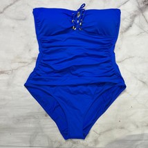 LRL Ralph Lauren Beach Club Solid Lace Front One Piece Size 14 Royal Blu... - $89.05