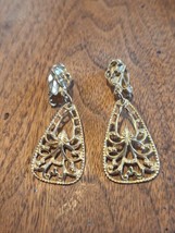 Vintage Filigree Goldtone Clip On Earrings Triangular Shape - $7.91