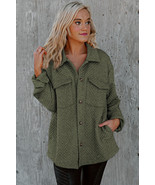 Green Retro Quilted Flap Pocket Button Shacket - $34.06