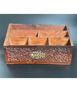 Vintage Floral Bone Inlaid Wood Carving Letter File Organizer Mail Holder - £36.62 GBP