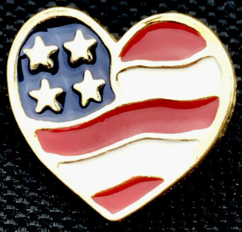 Heart Shaped Gold Tone Enamel USA Pin Flag By Avon Made In USA 2001 - $9.95