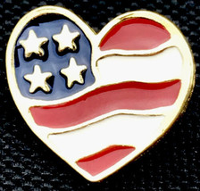 Heart Shaped Gold Tone Enamel USA Pin Flag By Avon Made In USA 2001 - $10.95