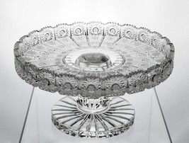 Bohemia Crystal Queens Lace Cut Pedestal Cake Plate, Vintage Hand Cut 9 3/4&quot; D - £219.82 GBP