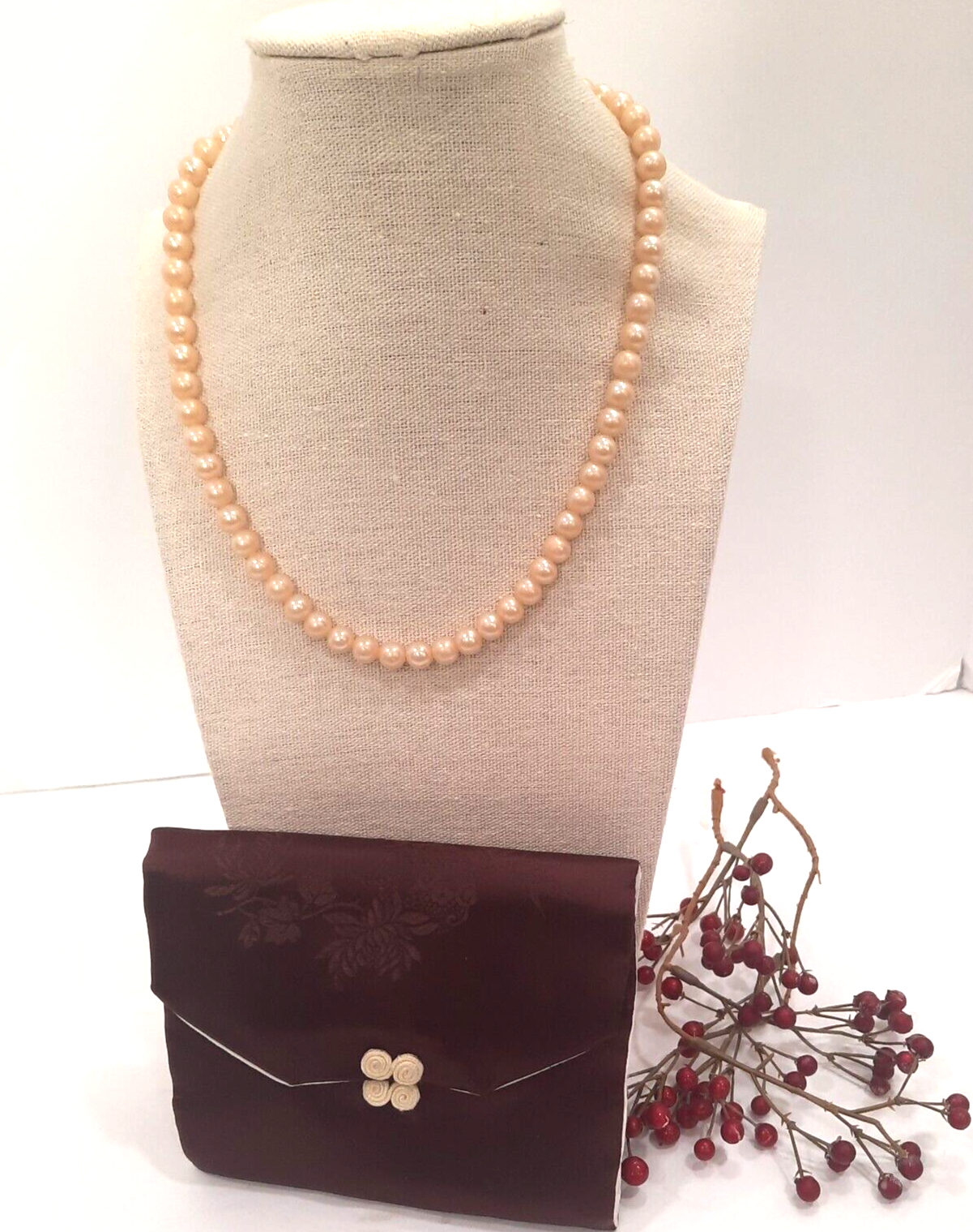 Primary image for Vintage 16" Faux Pearl Necklace - Signed Japan - with Satin bag travel case gift